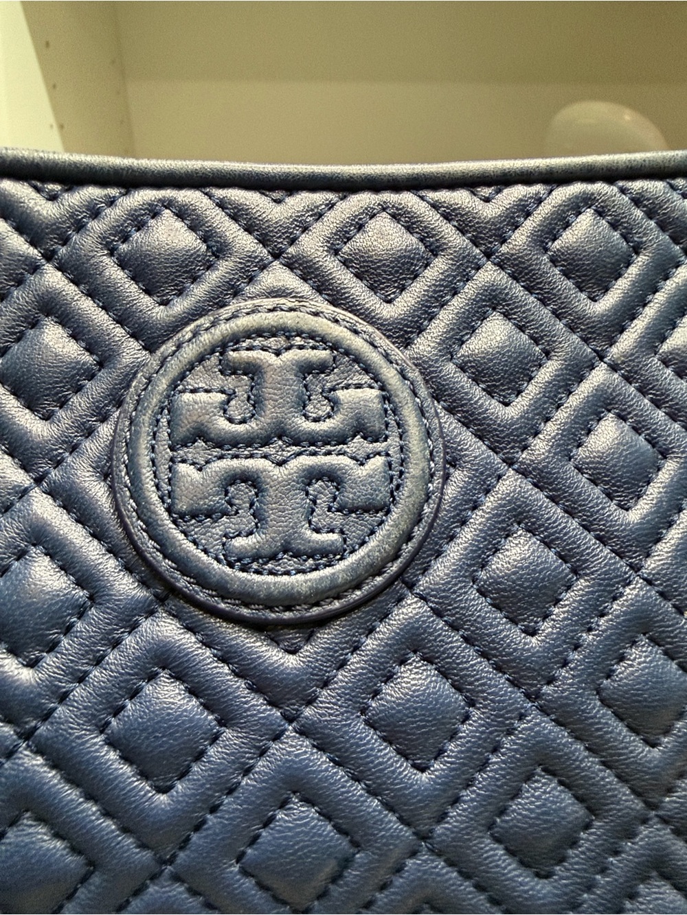 Tory Burch Quilted Tote with Gold Chain Handles in Navy Blue - Picture 2 of 7